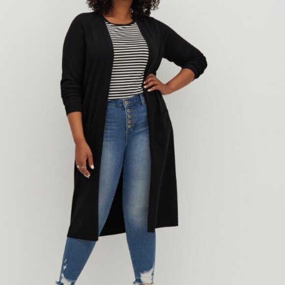 Torrid size 4 Super Soft Plush Duster Open Front-= Black - Picture 1 of 8